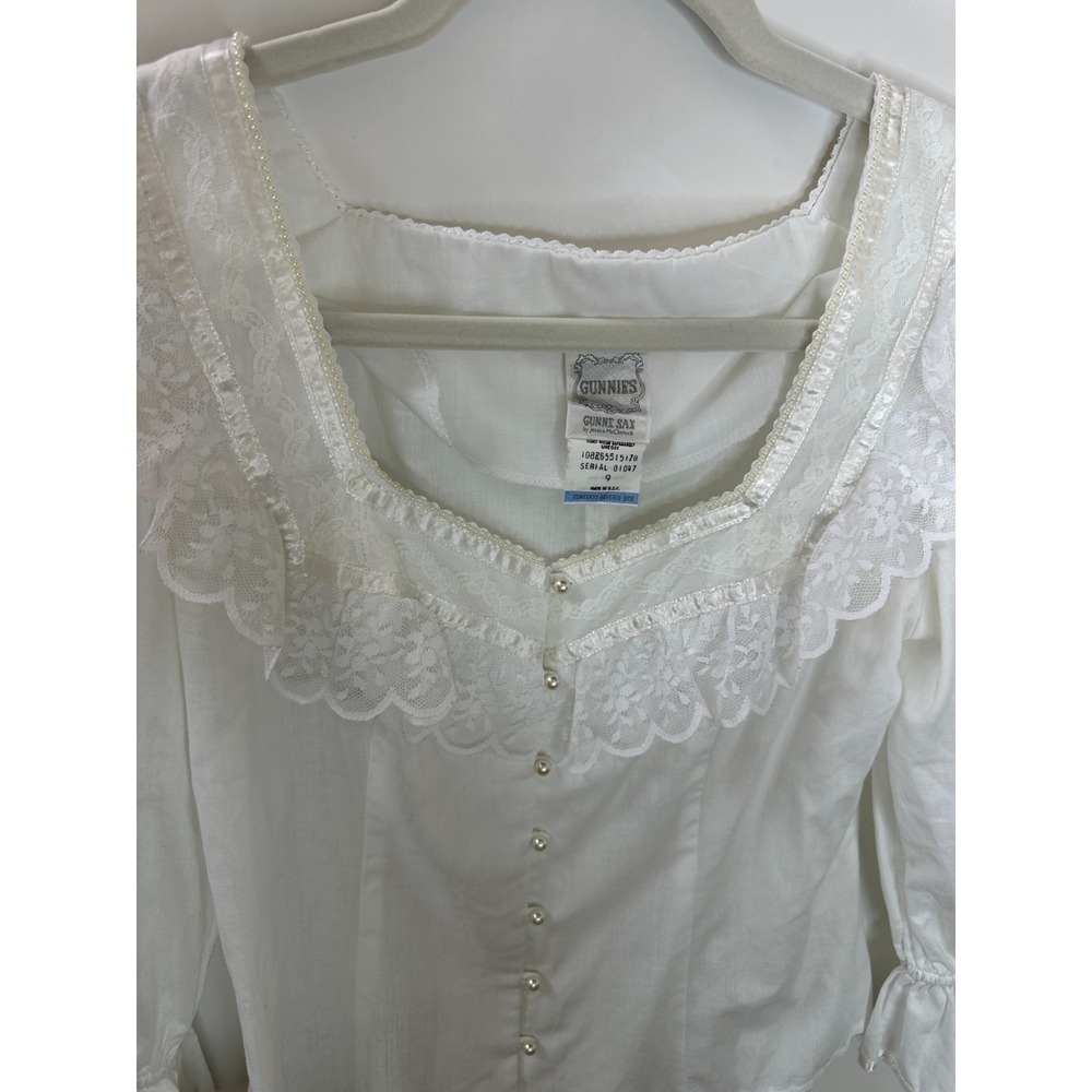 Gunne Sax Jessica McClintock Lace Victorian Blouse Pearl Button Size 9 Vtg 70s - Picture 6 of 14